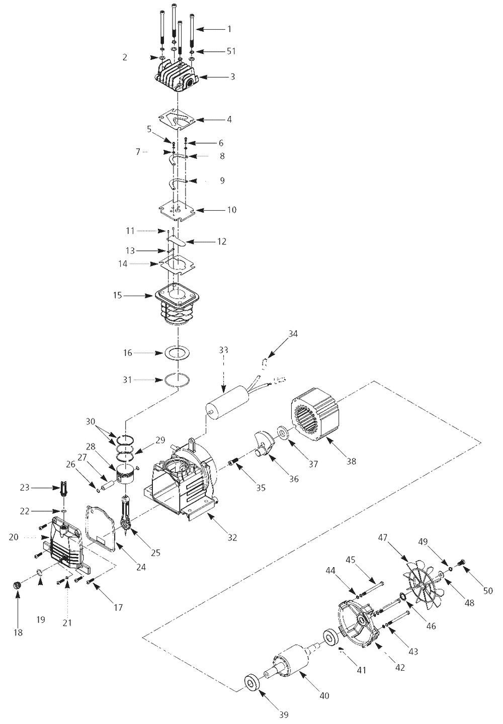 Pump Parts Diagram and Parts List for HL5516  Campbell Hausfeld Compressor